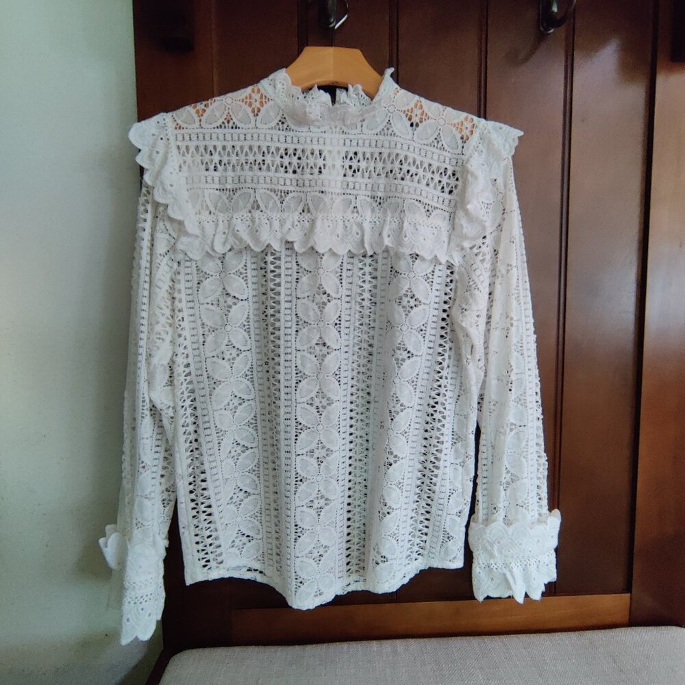 Pinkyotto New York Romantic Sheer Lace Eyelet Blouse Top